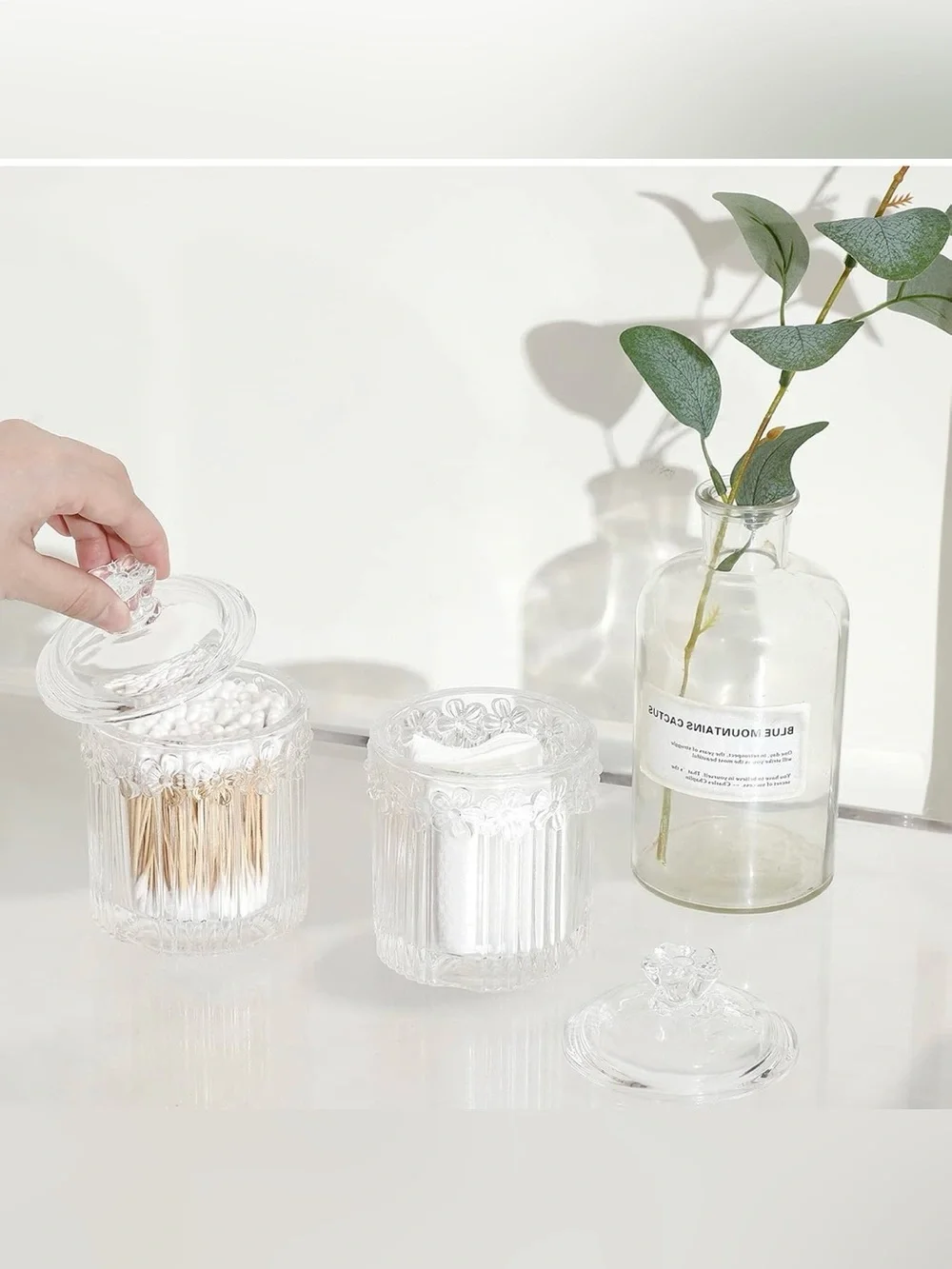 2 Pack Qtip Holder Glass Apothecary Jars with Lids